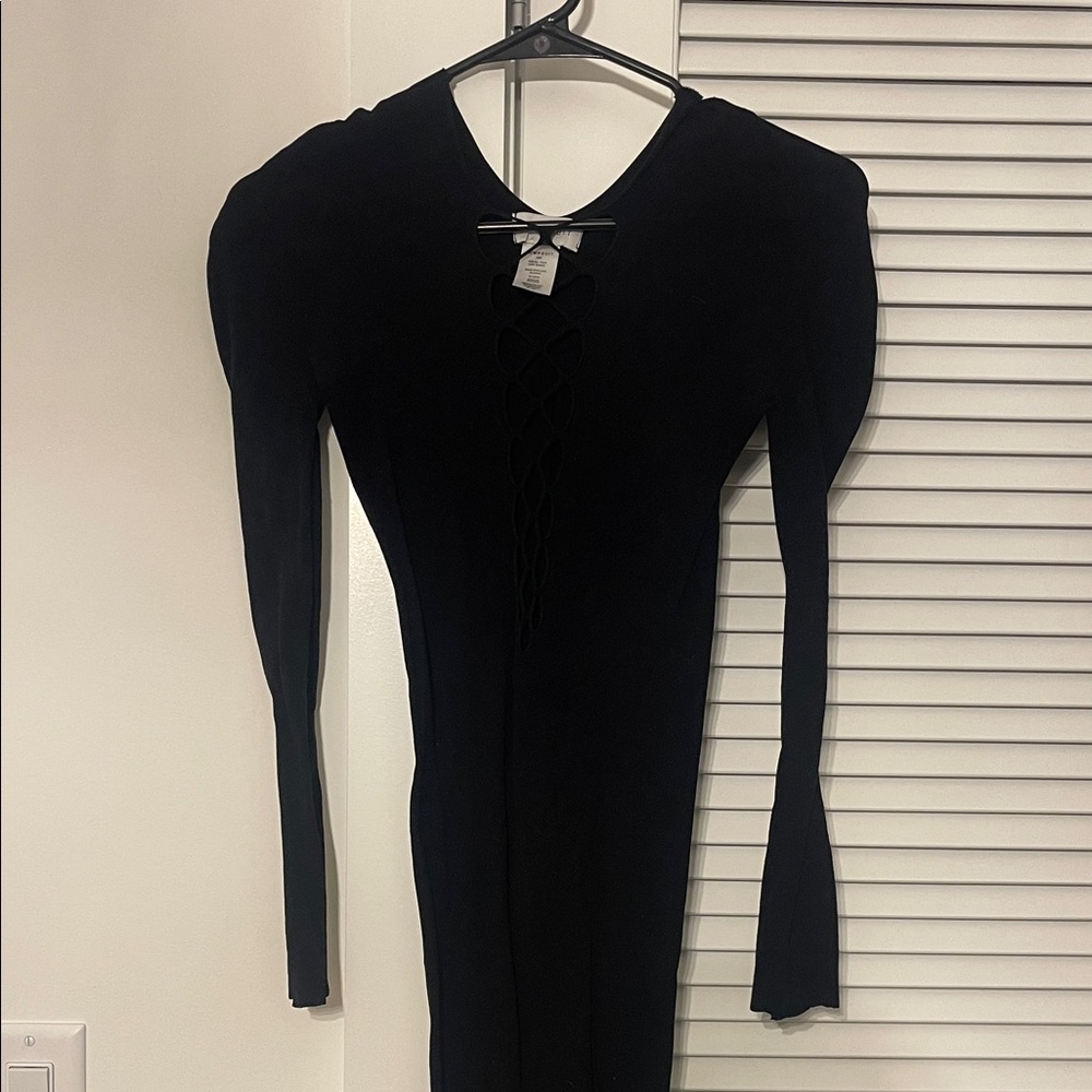 Bumpsuit Long Sleeve stretch cut out midi Dress with Lace-Up Front